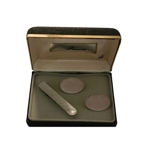 Vintage Anson Brushed Silver Cuff Links and Tie Clip, NEW OLD STOCK - Picture 5 of 10